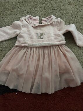 Next Baby Pink Baby Girl Tulle Dress with Embroidered Collar
